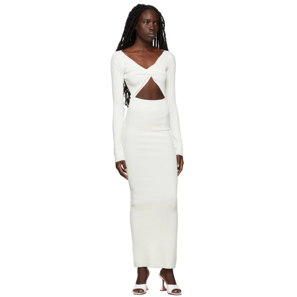 SIR The Label Dress Large Maxi Long Ribbed Stretch Long Sleeve Cut Out Vneck